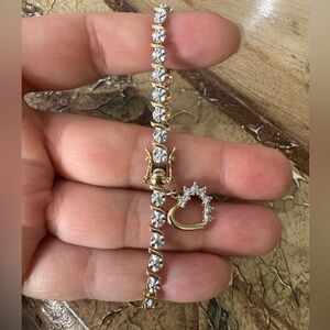 Gold Vermeil 925 Sterling Silver Diamond Heart Charm Tennis Bracelet Vintage